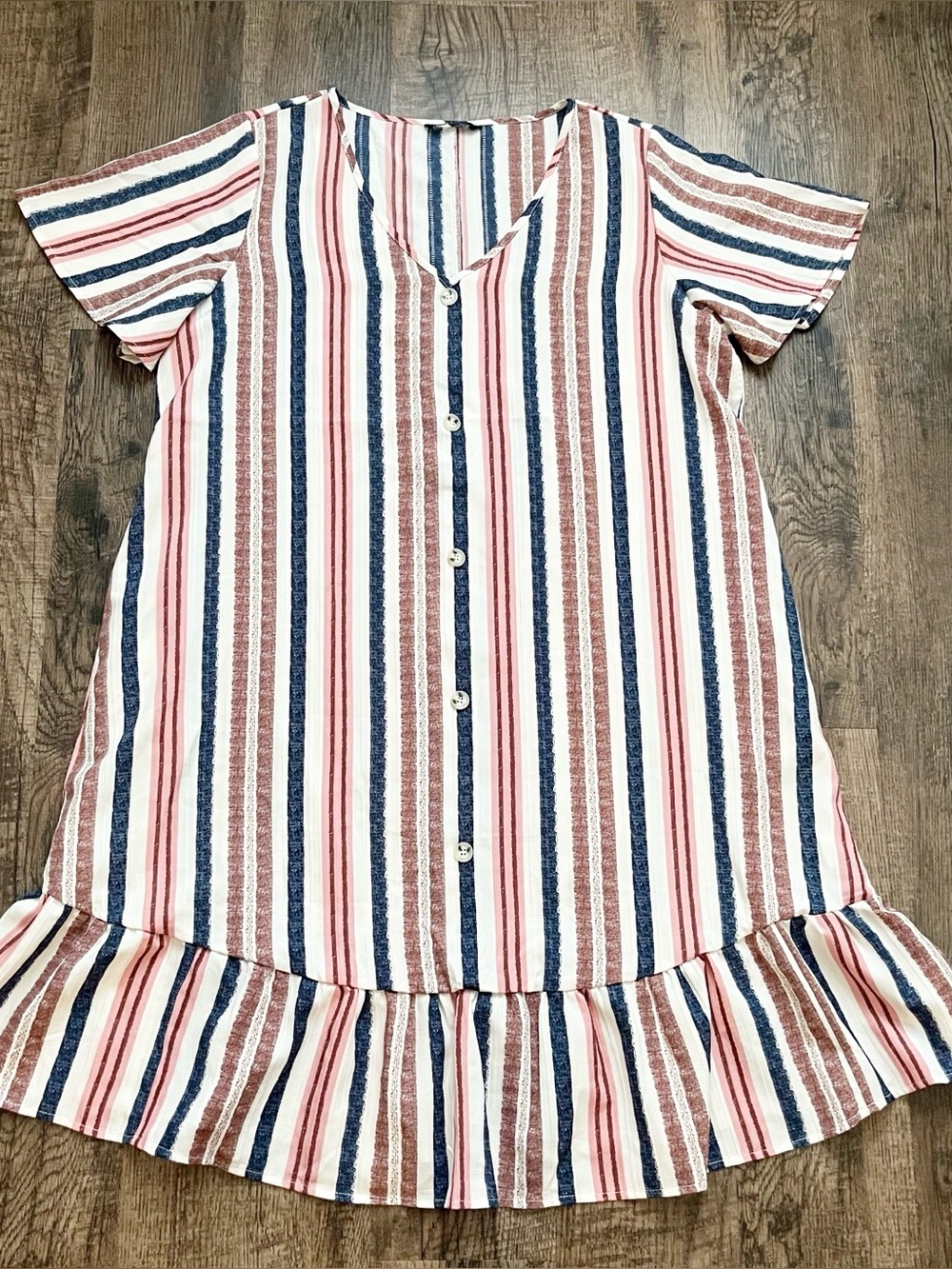Bloomchic Women Sz 14-16 Striped Button-Front Ruffle Hem Midi Dress